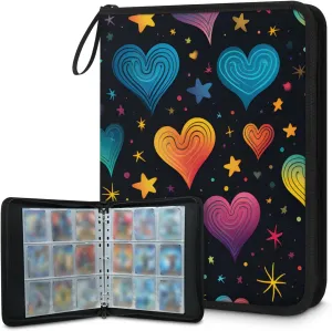 4 Pocket Card Binder, Colorful Star Heart 400 Pockets Collector Album with Zipper Trading Card Binder, Double Sided Pocket Collection Binder