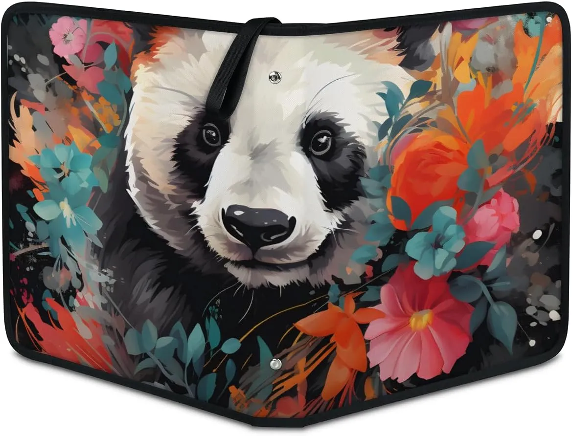 4 Pocket Card Binder, Cute Panda 400 Pockets Collector Album with Zipper Trading Card Binder, Oil Painting Floral Double Sided Pocket Collection Binder