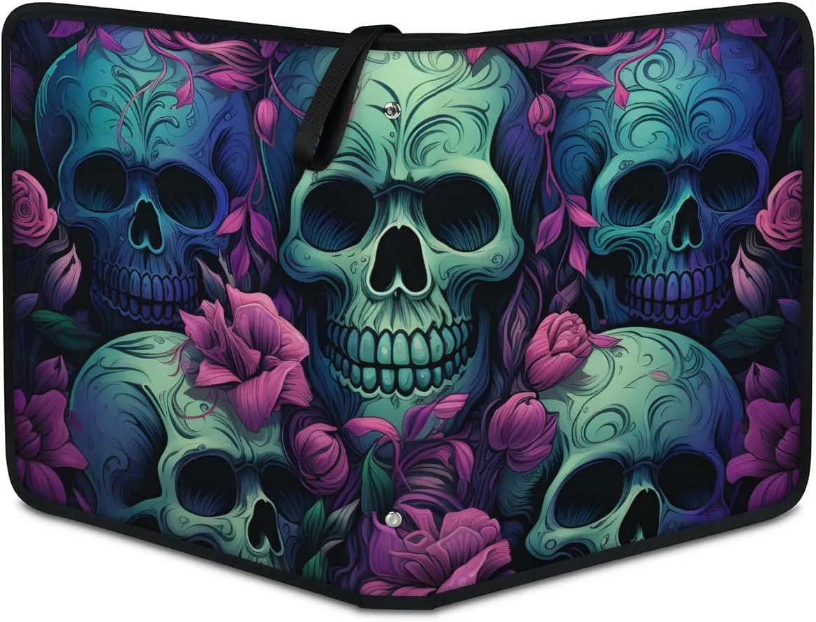 4 Pocket Card Binder, Neon Skull 400 Pockets Collector Album with Zipper Trading Card Binder, Colorful Floral Double Sided Pocket Collection Binder