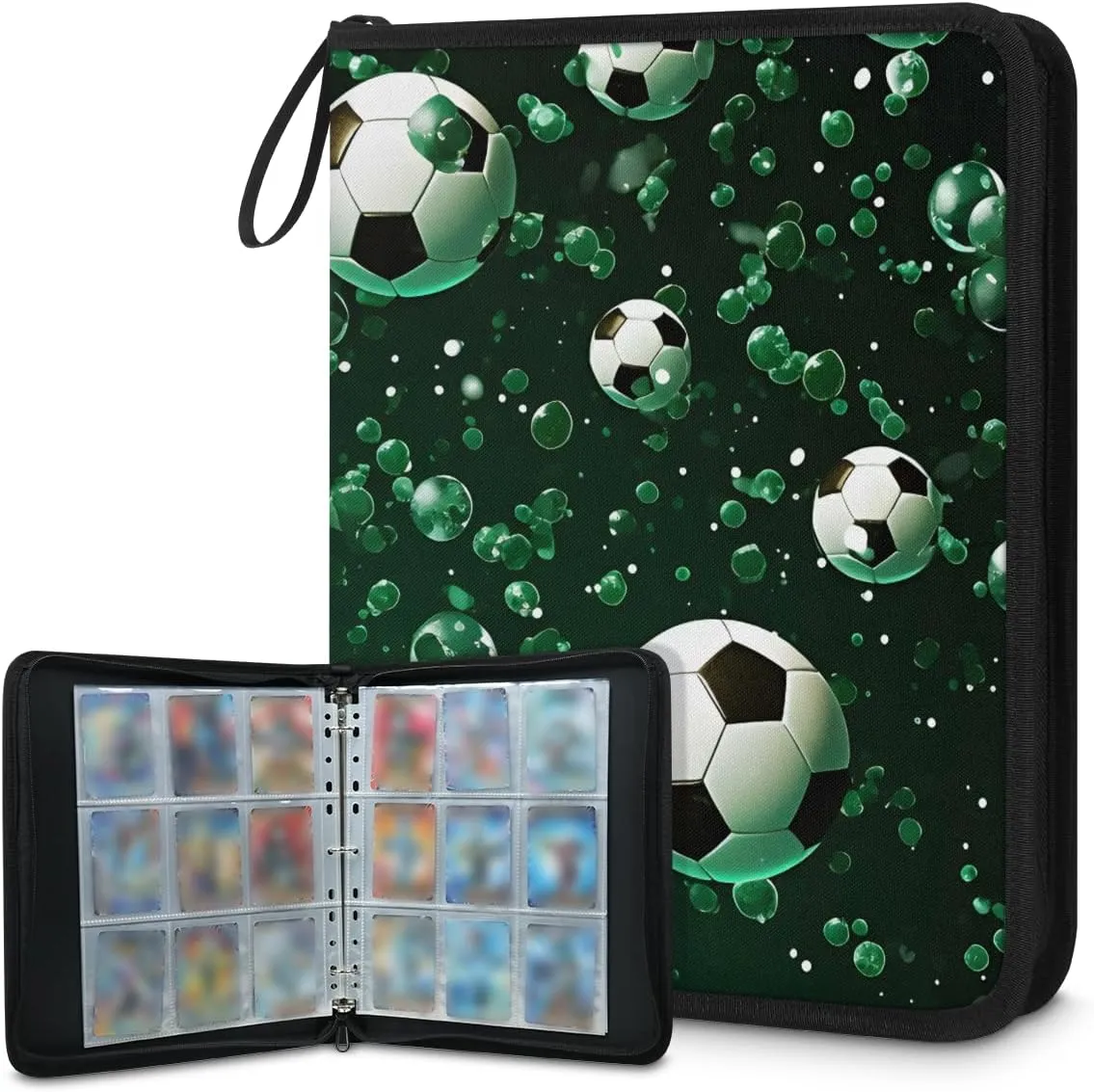 4 Pocket Card Binder, Oil Painting Football 400 Pockets Collector Album with Zipper Trading Card Binder, Cartoon Football Double Sided Pocket Collection Binder