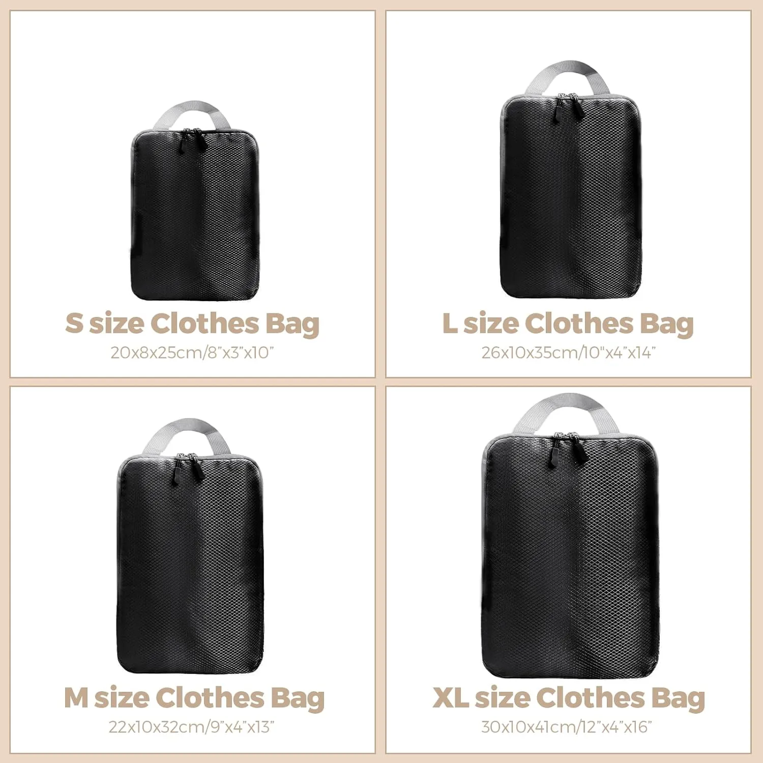 4 Set Compression Packing Cubes for Suitcase - Space-Saving Luggage Organizer Bags, Lightweight Travel Essentials for Efficient Packing (Black)