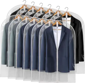 40" All Clear Garment Bags for Hanging Clothes, 12 Packs Suit Bags for Closet Storage, Plastic Waterproof Suit Cover Bags with Zipper for Coats, Jackets, Shirts (Set of 12)