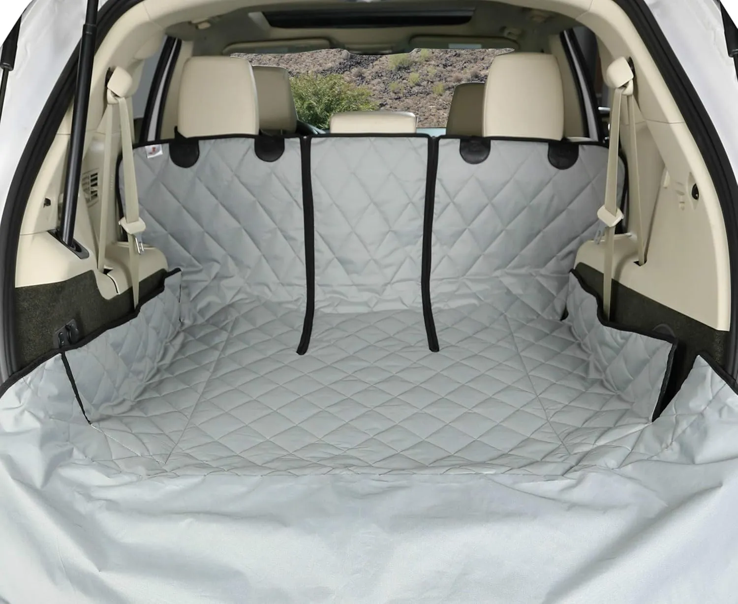 4Knines SUV Cargo Liner, Trunk Protector for Vehicles, Durable Cargo Mat for SUV, Compatible with 60/40 Split Seats & Armrest Pass-Through, Waterproof, Easy to Clean, Non-Slip - Large Size, Grey
