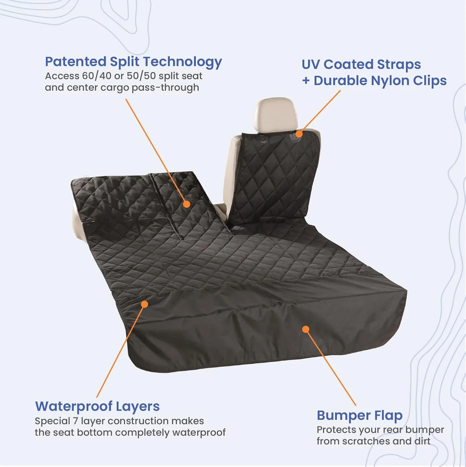 4Knines SUV Cargo Liner, Trunk Protector for Vehicles, Durable Cargo Mat for SUV, Compatible with 60/40 Split Seats & Armrest Pass-Through, Waterproof, Easy to Clean, Non-Slip - Large Size, Grey