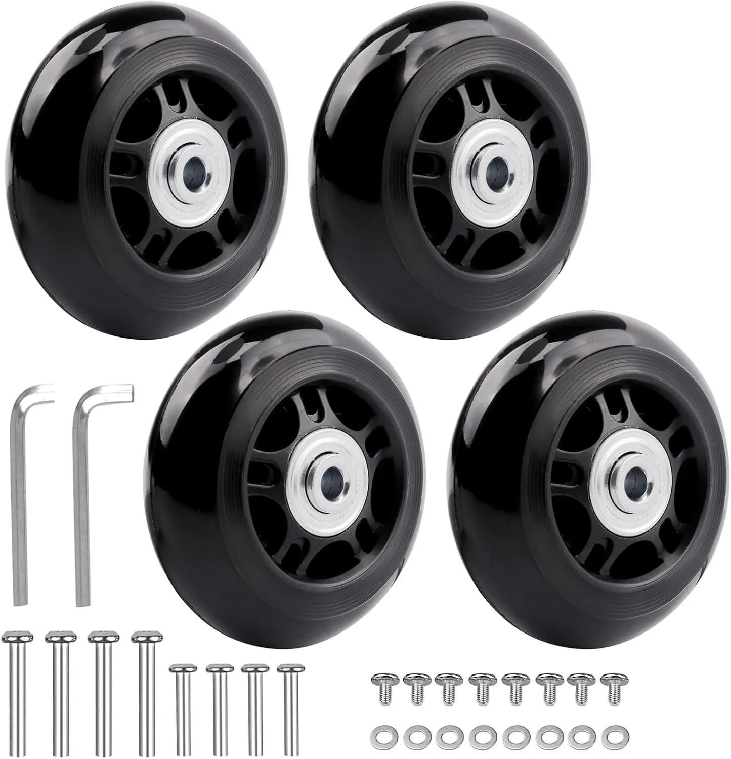 4pcs 70mmx24mm Luggage Suitcase Replacement Wheels,Rubber Swivel Caster Wheels Repair with 608zz Inline Outdoor Skate Replacement Wheels (2Axles)
