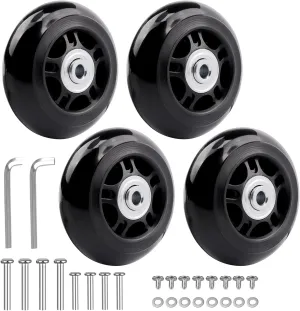 4pcs 70mmx24mm Luggage Suitcase Replacement Wheels,Rubber Swivel Caster Wheels Repair with 608zz Inline Outdoor Skate Replacement Wheels (2Axles)