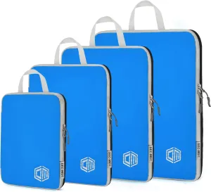 4Set Ultralight Nylon Compression Packing Cubes Expandable Packing Organizers for Carry on suitcase,Compression Cubes with Shoe Bag for Travel Accessories Luggage(blue)…