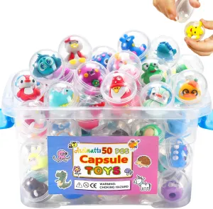 50 Pack Adorable Party Favors Capsule Toys, Bulk Mini Kawaii Claw Machine Prizes Birthday Gifts for Boys Girls Goodie Bag Christmas Stocking Easter Stuffers Treasure Box Classroom Prizes