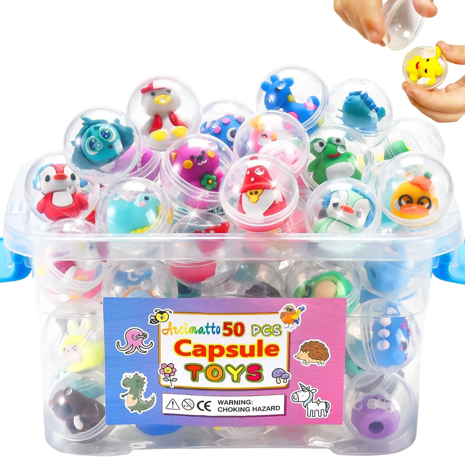 50 Pack Adorable Party Favors Capsule Toys, Bulk Mini Kawaii Claw Machine Prizes Birthday Gifts for Boys Girls Goodie Bag Christmas Stocking Easter Stuffers Treasure Box Classroom Prizes