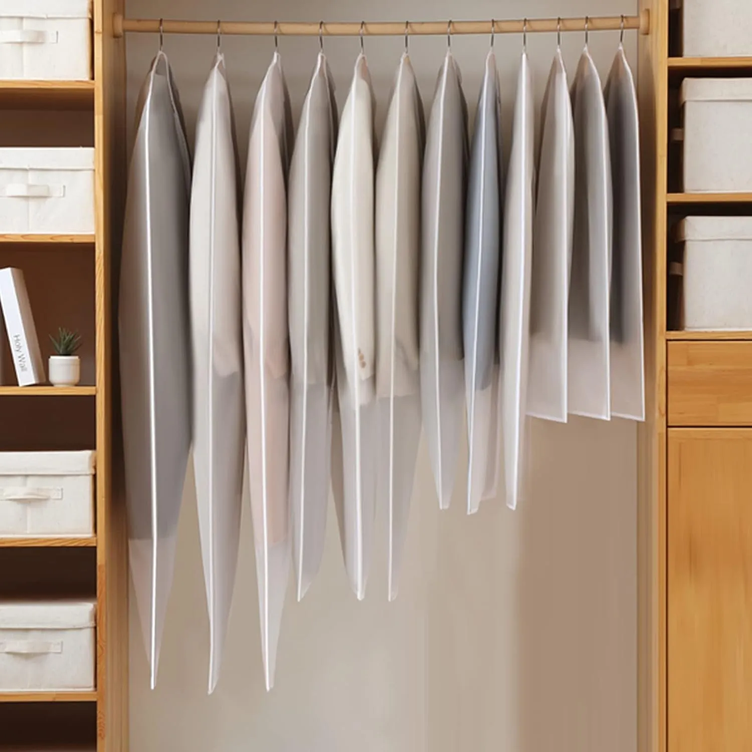 55" Garment Bags for Hanging Clothes, 10 Packs Dress Bags for Gowns, Plastic Waterproof Garment Covers with Zipper for Long Coats, Dresses, Trench (Set of 10)