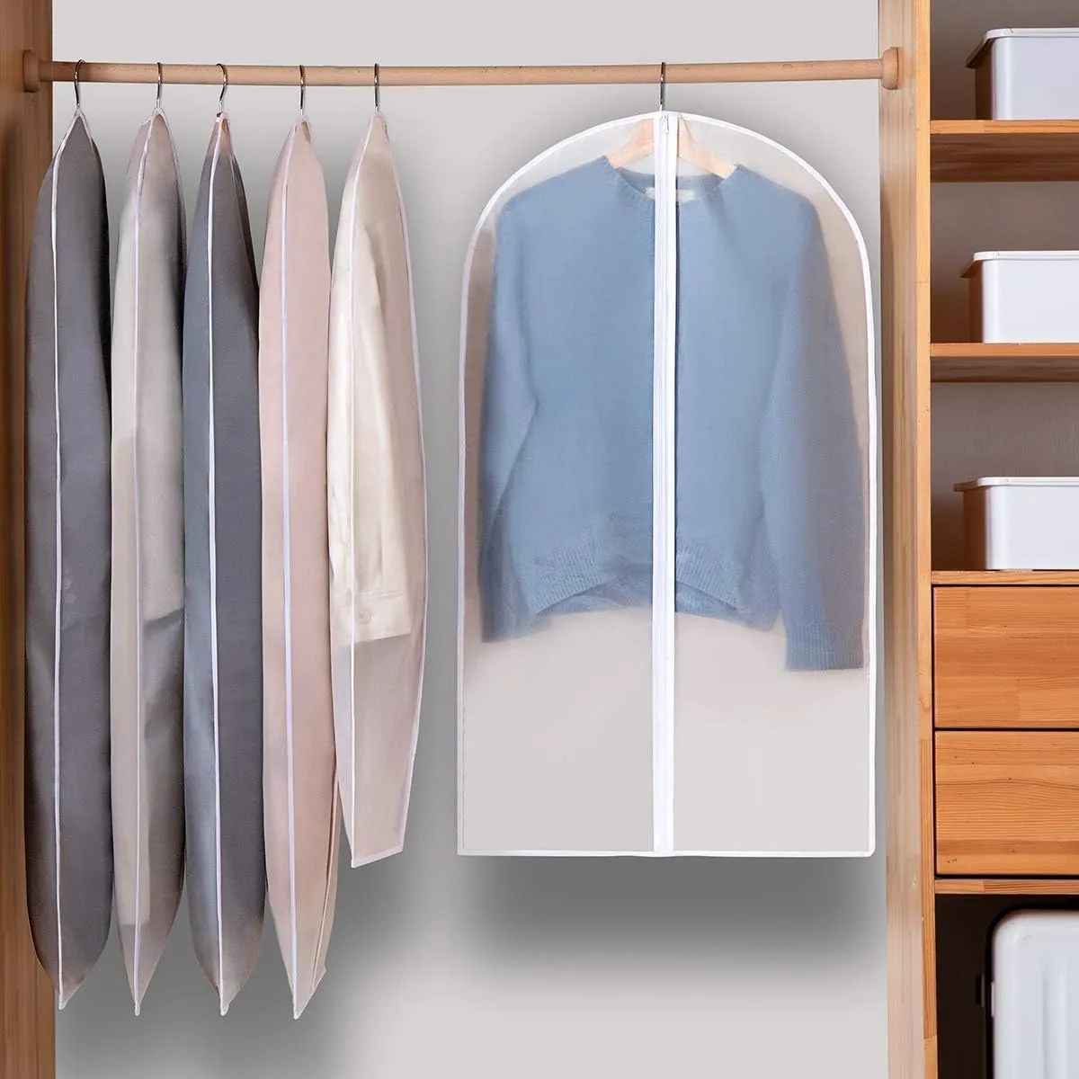 55" Garment Bags for Hanging Clothes, 10 Packs Dress Bags for Gowns, Plastic Waterproof Garment Covers with Zipper for Long Coats, Dresses, Trench (Set of 10)