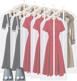 55" Garment Bags for Hanging Clothes, 10 Packs Dress Bags for Gowns, Plastic Waterproof Garment Covers with Zipper for Long Coats, Dresses, Trench (Set of 10)