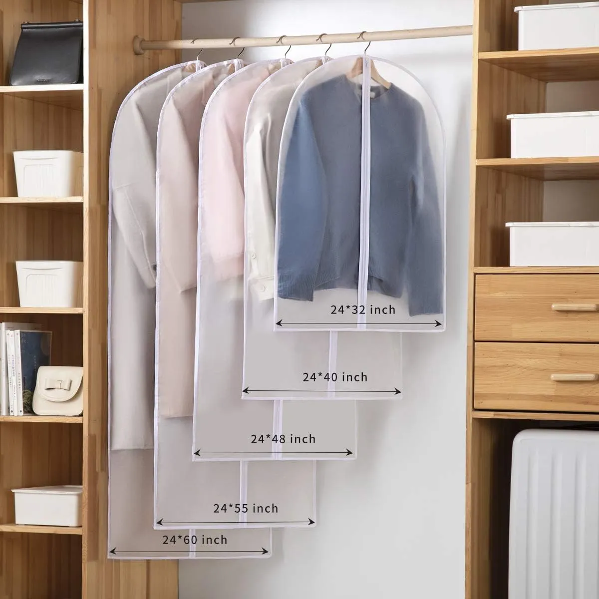 55" Garment Bags for Hanging Clothes, 10 Packs Dress Bags for Gowns, Plastic Waterproof Garment Covers with Zipper for Long Coats, Dresses, Trench (Set of 10)