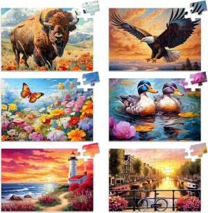 6 Pack 36 Piece Large Jigsaw Puzzle for Seniors Puzzles Dementia Alzheimer's Products and Activities for Elderly Adults Alzheimer's Puzzles Easy Memory Games Gift for Seniors Patients in Nursing Home