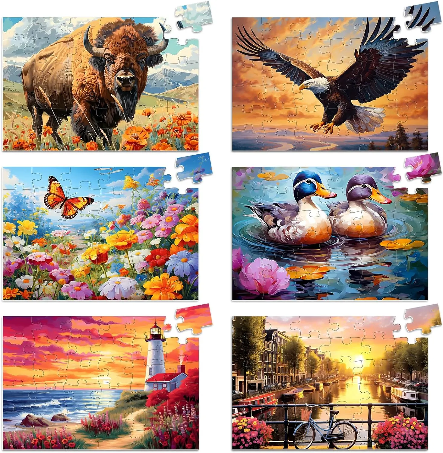 6 Pack 36 Piece Large Jigsaw Puzzle for Seniors Puzzles Dementia Alzheimer's Products and Activities for Elderly Adults Alzheimer's Puzzles Easy Memory Games Gift for Seniors Patients in Nursing Home