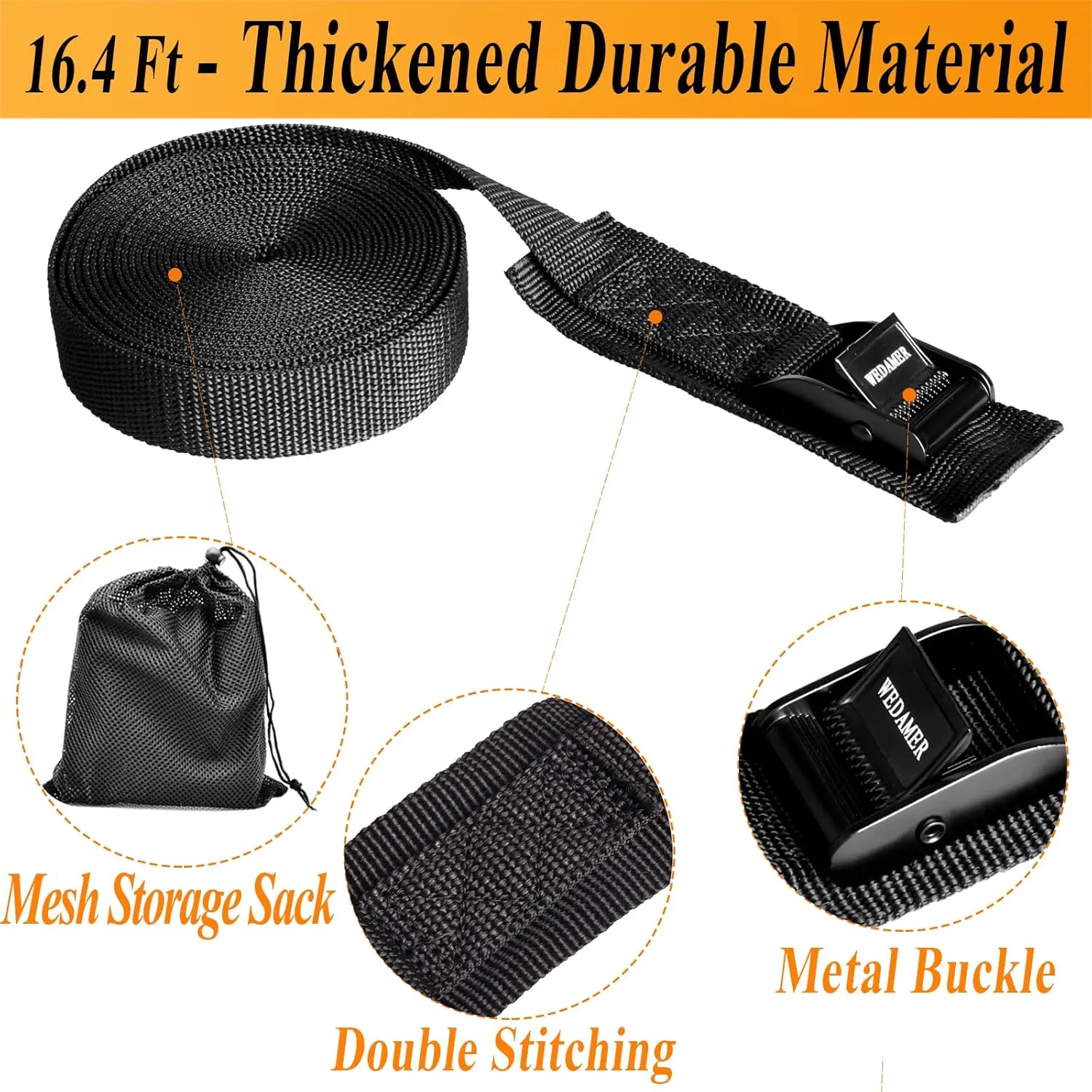 6 Pack Kayak Tie Down Straps 16.4Ft Cam Buckle Tie Downs Adjustable Kayak Strap for Trucks Motorcycles Boat RV, Ratchet Lashing Straps for Roof Rack Trailer Cargo Packing Securement 1" x 16.4'