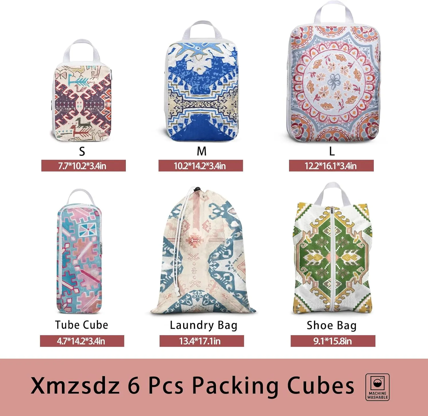 6 Pcs Compression Packing Cubes for Travel Suitcases, Waterproof Luggage Organizer Bags Set, Washable Packaging Cubes for Women Backpack Travel Perfect for Carry-Ons and Storage
