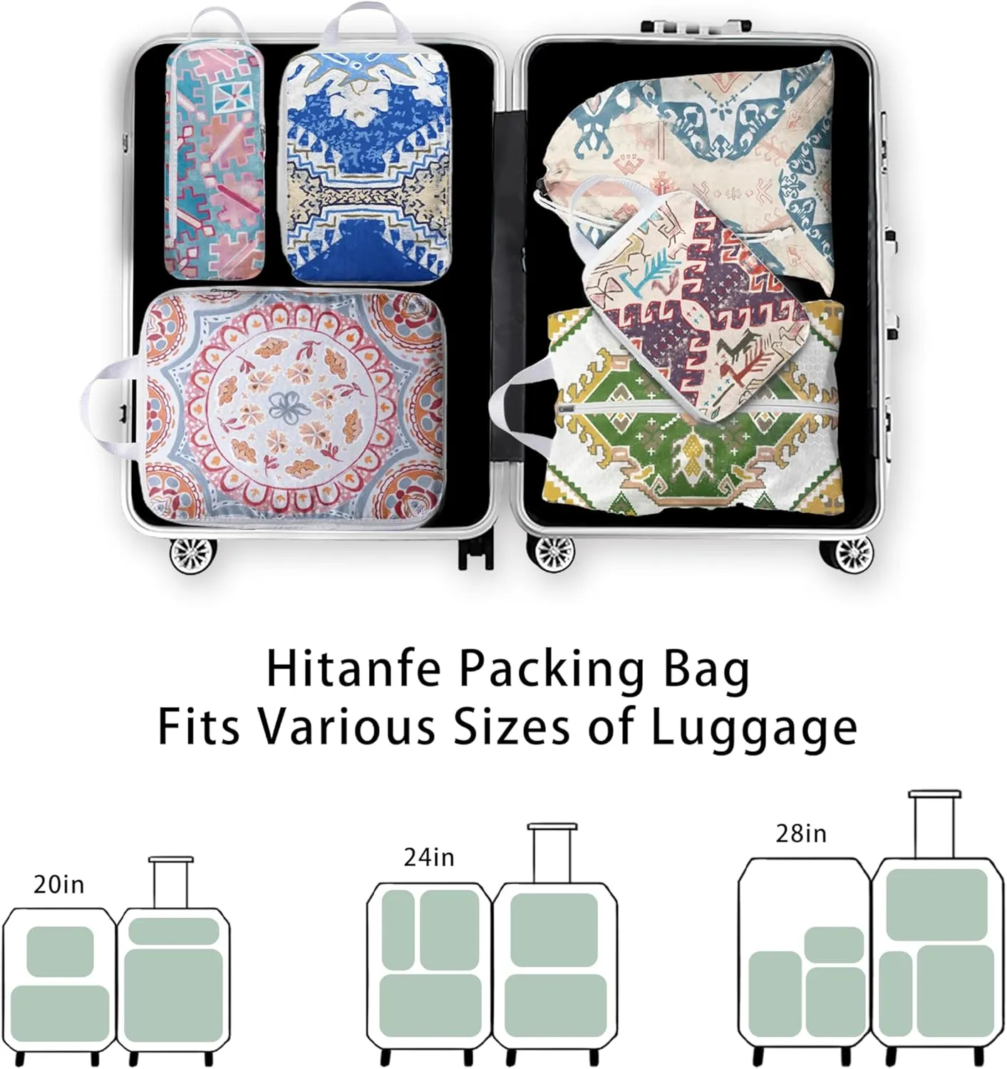 6 Pcs Compression Packing Cubes for Travel Suitcases, Waterproof Luggage Organizer Bags Set, Washable Packaging Cubes for Women Backpack Travel Perfect for Carry-Ons and Storage