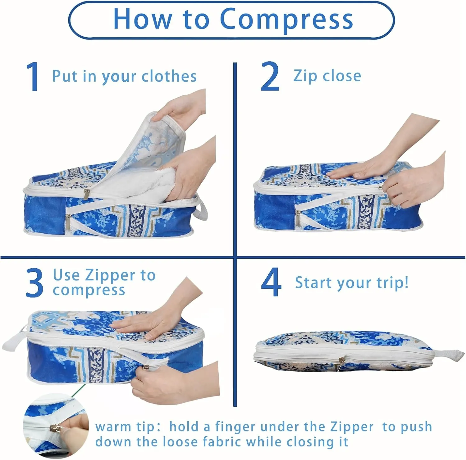 6 Pcs Compression Packing Cubes for Travel Suitcases, Waterproof Luggage Organizer Bags Set, Washable Packaging Cubes for Women Backpack Travel Perfect for Carry-Ons and Storage
