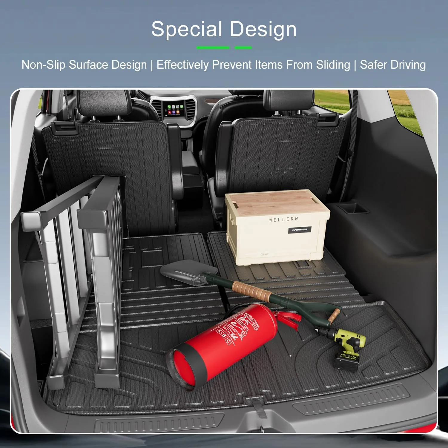 6 Seats Cargo Mat Compatible with 2017-2023 GMC Acadia TPE Cargo Liner Trunk Mat Trunk Liner Backrest Replacement for 2017-2023 GMC Acadia Accessories