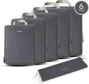 6 Set Compression Packing Cubes. Expandable and Lightweight Packing Cubes for Travel with Laundry Bag. (Grey).