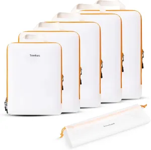 6 Set Compression Packing Cubes. Expandable and Lightweight Packing Cubes for Travel with Laundry Bag. (White).