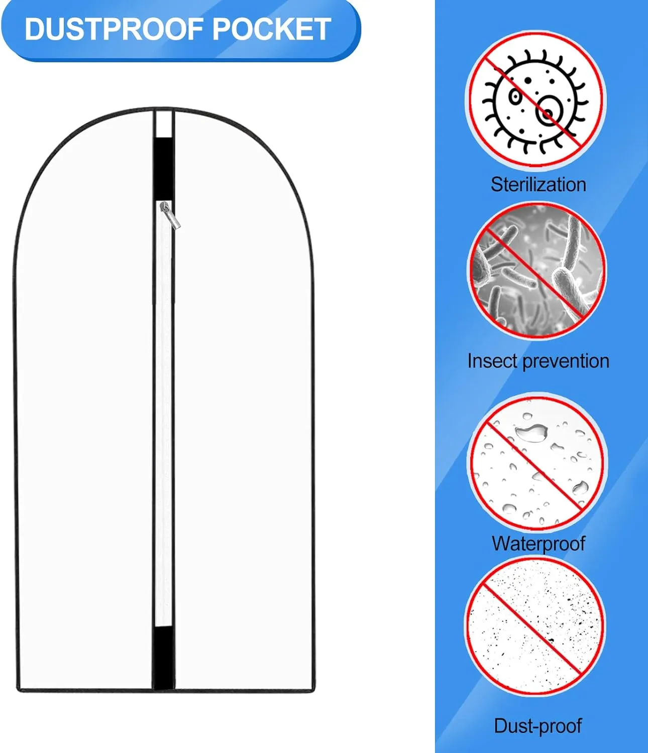 6Pack See Through Breathable Clothes Covers with Zip, 60CM X 100CM Water-proof Garment Covers Bags MothProof Dress Bag Covers Damp-proof Mens Suit Storage Bag for Wardrobe Storage and Travel