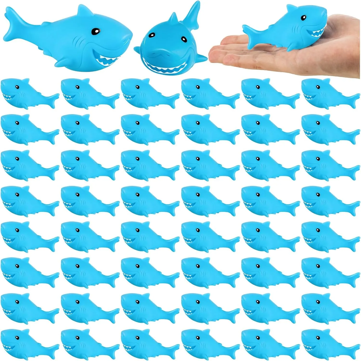 70Pcs Rubber Sharks for Kids, Blue Shark Bath Toys Cute Floating Squeaky Mini Rubber Sharks for Shower, Classroom Carnival Prizes, Cake Decoration