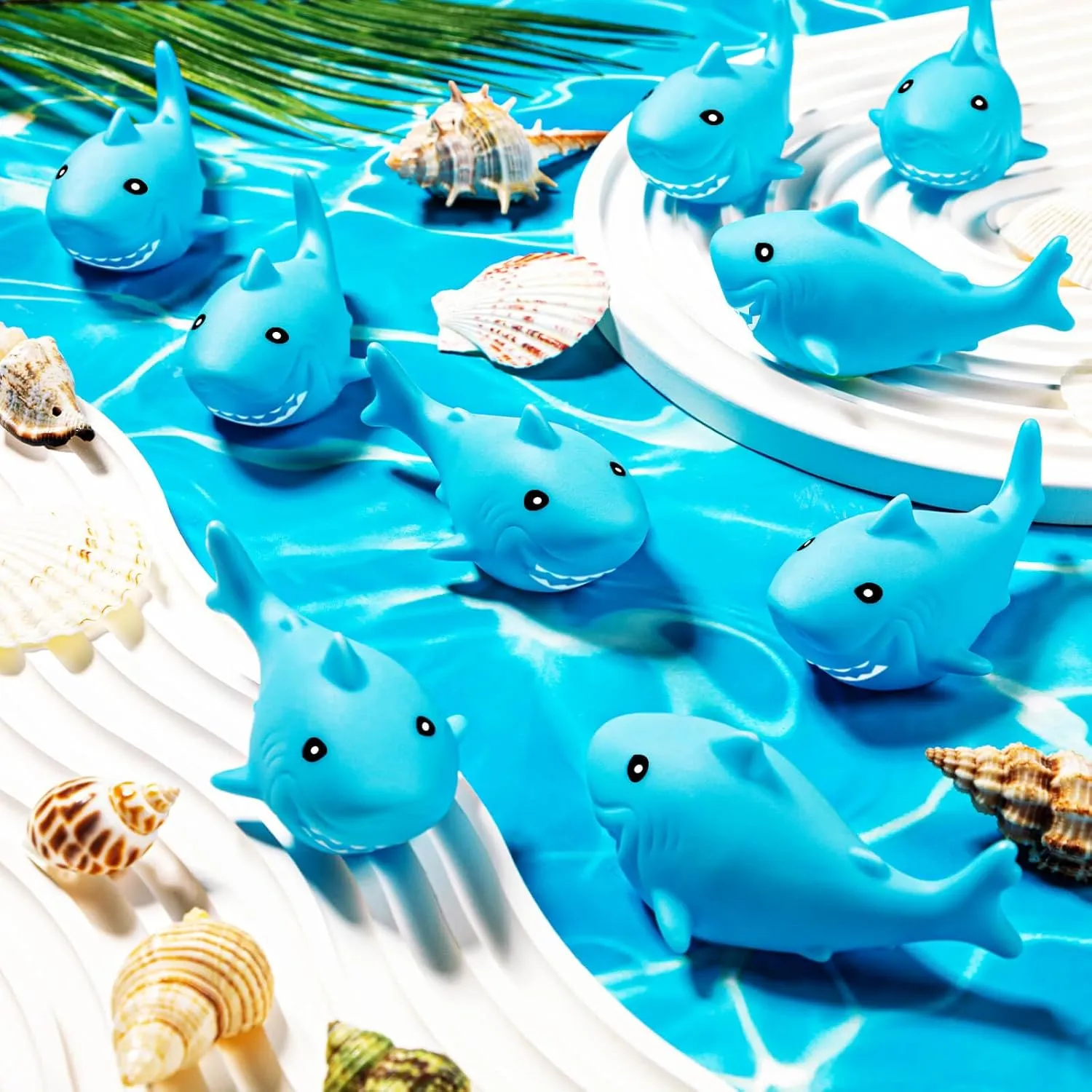 70Pcs Rubber Sharks for Kids, Blue Shark Bath Toys Cute Floating Squeaky Mini Rubber Sharks for Shower, Classroom Carnival Prizes, Cake Decoration