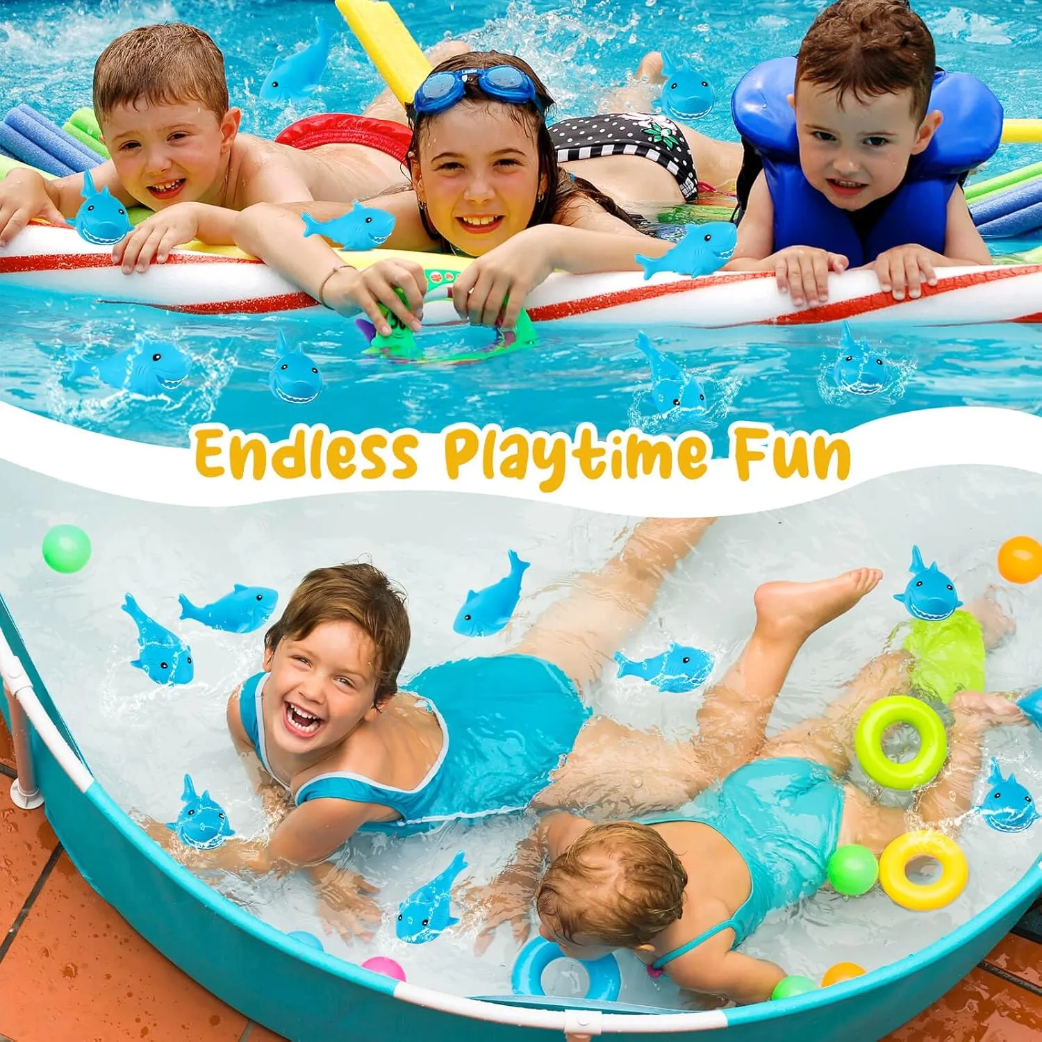 70Pcs Rubber Sharks for Kids, Blue Shark Bath Toys Cute Floating Squeaky Mini Rubber Sharks for Shower, Classroom Carnival Prizes, Cake Decoration