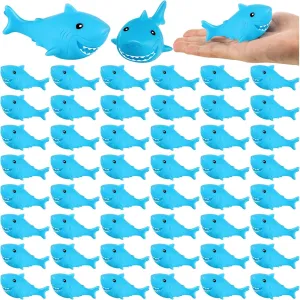 70Pcs Rubber Sharks for Kids, Blue Shark Bath Toys Cute Floating Squeaky Mini Rubber Sharks for Shower, Classroom Carnival Prizes, Cake Decoration