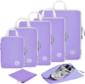 7Set Ultralight Nylon Compression Packing Cubes Expandable Packing Organizers for Carry on suitcase,Compression Cubes with Shoe Bag for Travel Accessories Luggage(purple)…