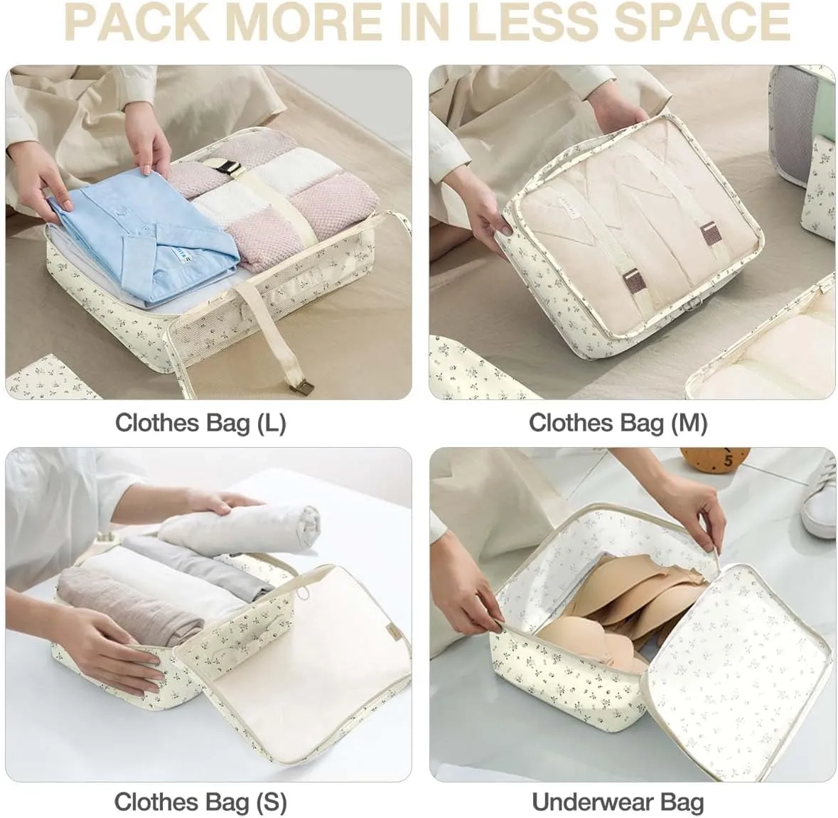 8 Set Packing Cubes for Suitcases, Packing Cube with Shoe, Cosmetics, Clothing, and Accessories Bags for Travel Luggage Organizer Women Men(Grey Flowers)