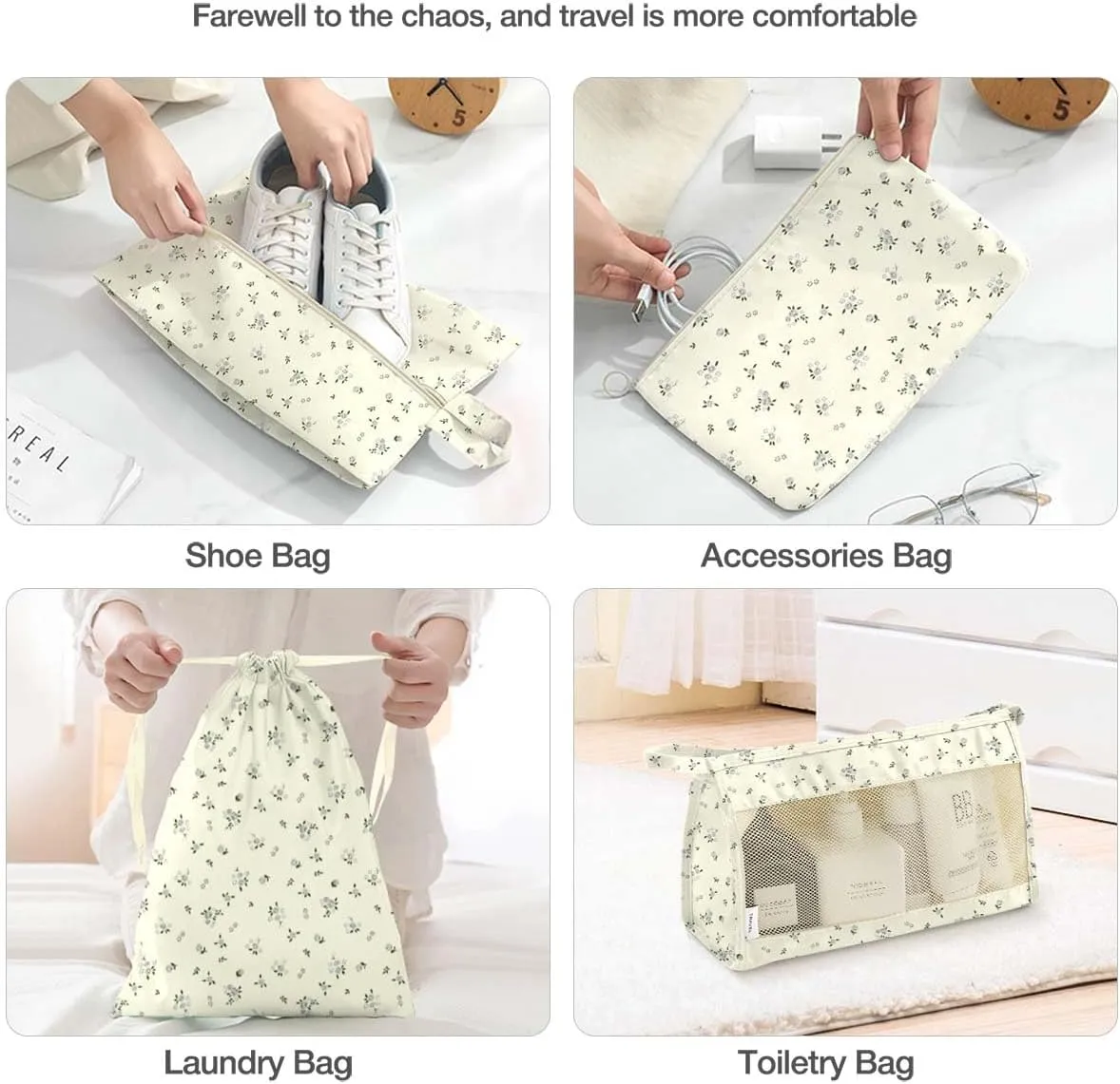 8 Set Packing Cubes for Suitcases, Packing Cube with Shoe, Cosmetics, Clothing, and Accessories Bags for Travel Luggage Organizer Women Men(Grey Flowers)
