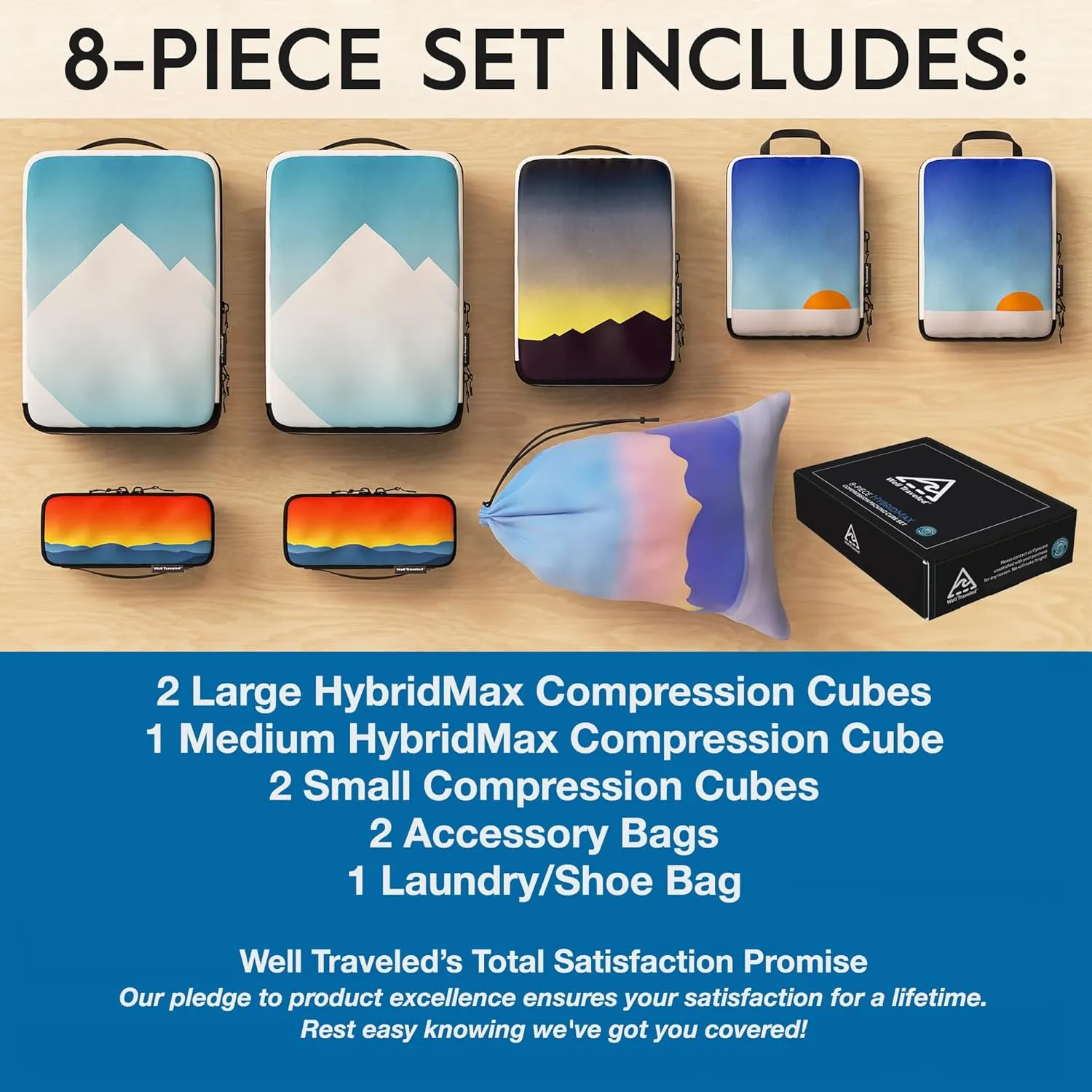 8 Set/4 Set Deluxe Compression Packing Cubes Travel - Maximize Space In Luggage With Patented HybridMax Double Capacity Design, Luxury Compressible Packing Cubes For Travel, Large, Small, & Medium