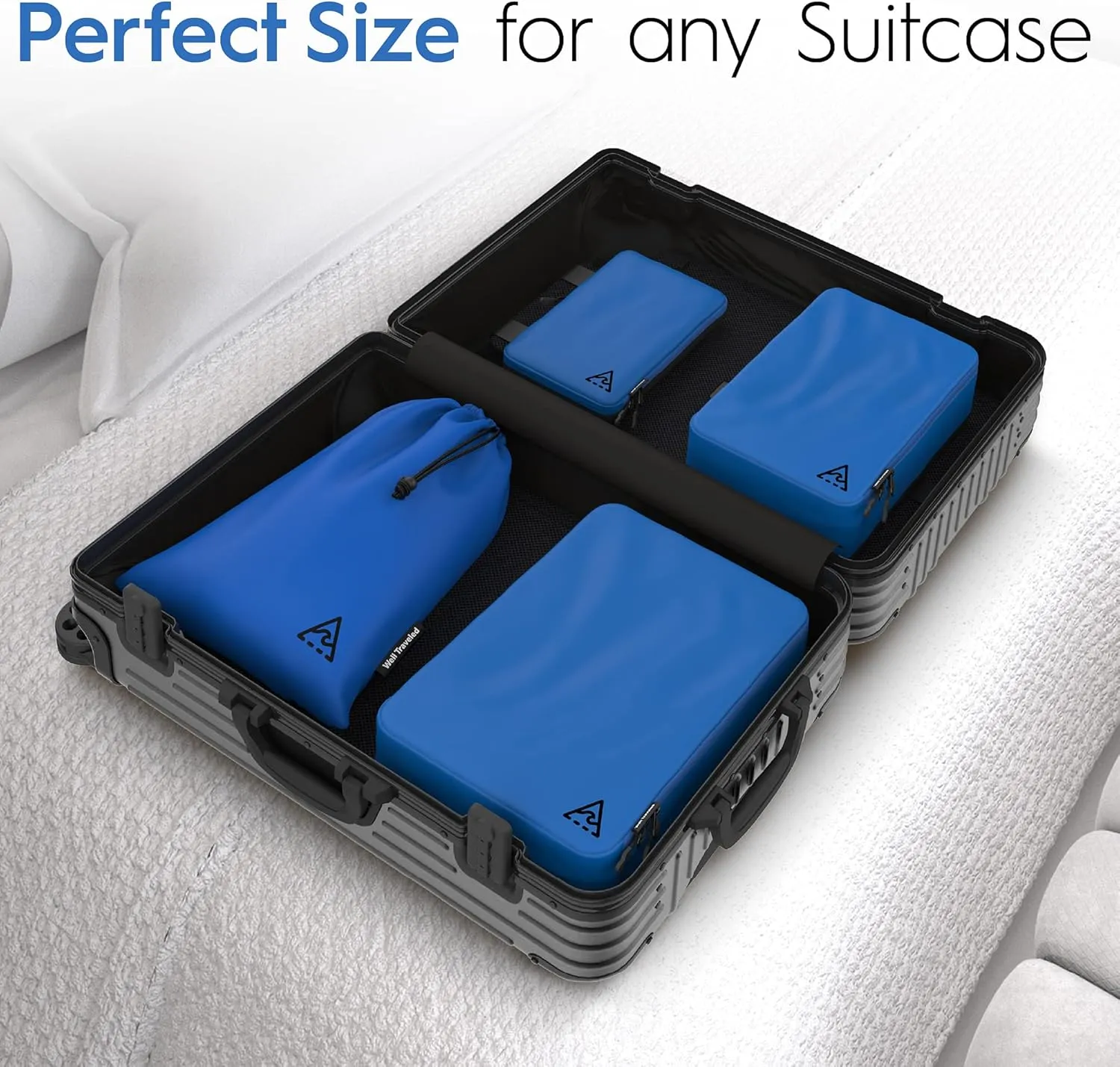 8 Set/4 Set Deluxe Compression Packing Cubes Travel - Maximize Space In Luggage With Patented HybridMax Double Capacity Design, Luxury Compressible Packing Cubes For Travel, Large, Small, & Medium