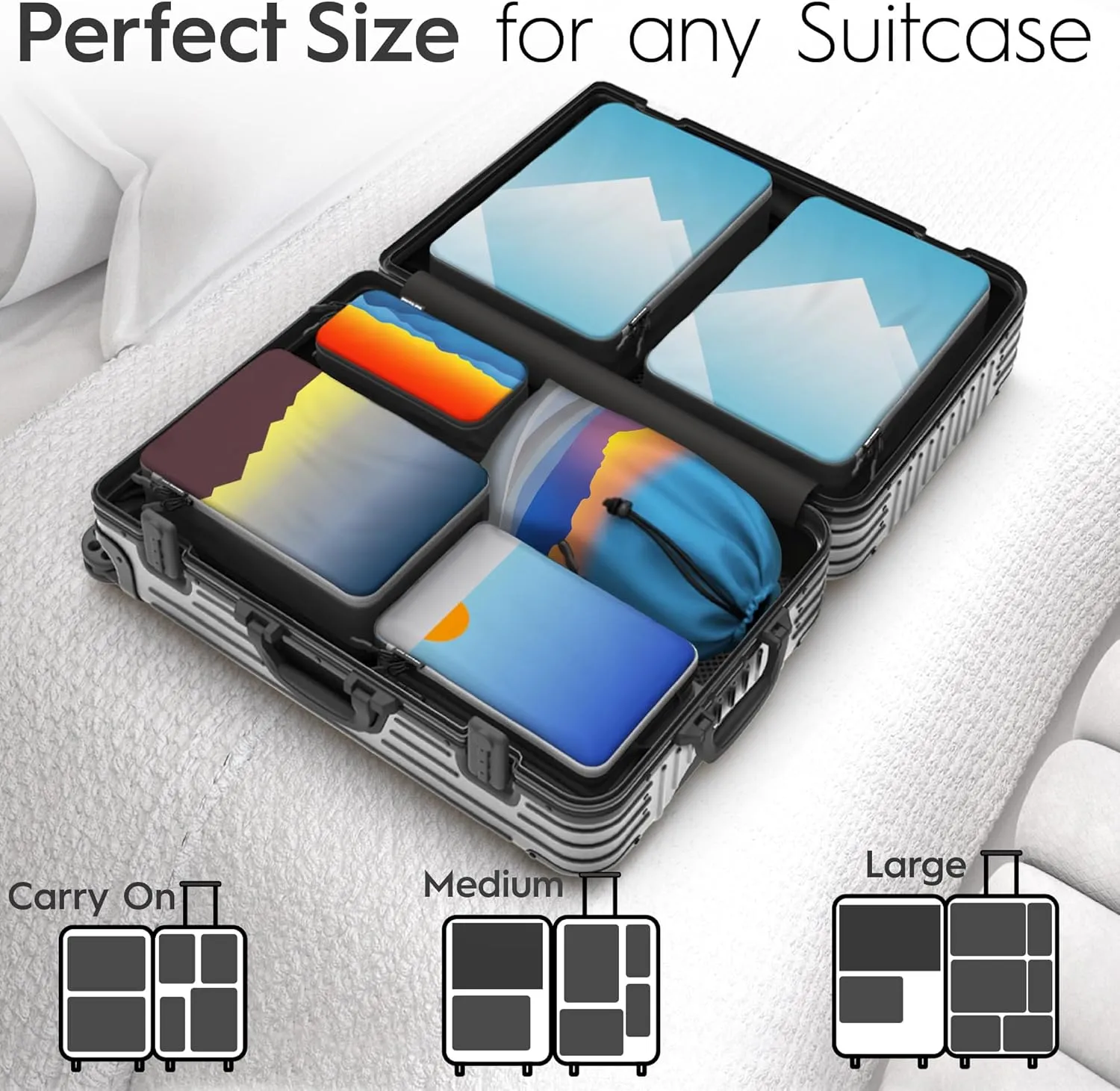 8 Set/4 Set Deluxe Compression Packing Cubes Travel - Maximize Space In Luggage With Patented HybridMax Double Capacity Design, Luxury Compressible Packing Cubes For Travel, Large, Small, & Medium