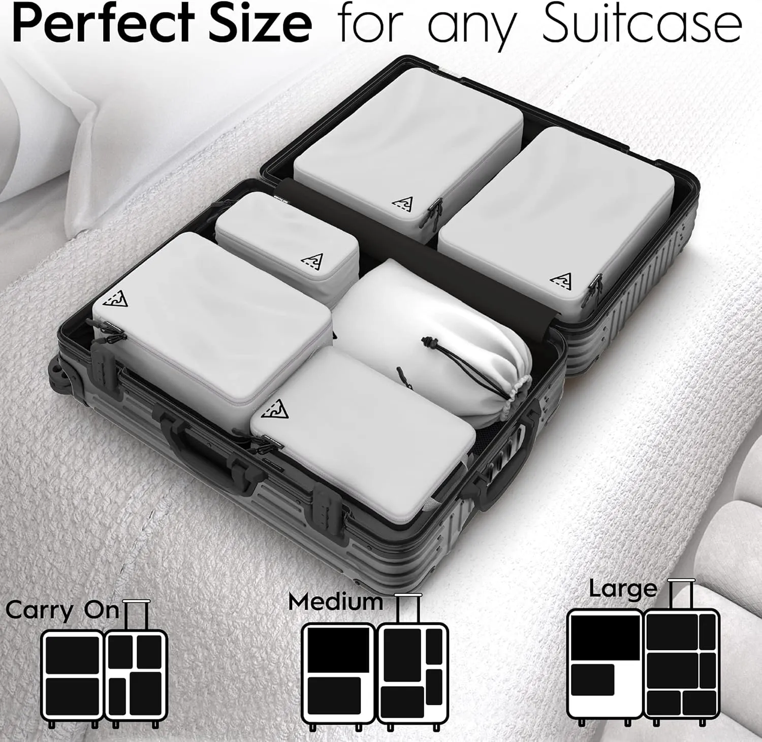 8 Set/4 Set Deluxe Compression Packing Cubes Travel - Maximize Space In Luggage With Patented HybridMax Double Capacity Design, Luxury Compressible Packing Cubes For Travel, Large, Small, & Medium