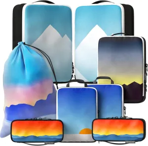 8 Set/4 Set Deluxe Compression Packing Cubes Travel - Maximize Space In Luggage With Patented HybridMax Double Capacity Design, Luxury Compressible Packing Cubes For Travel, Large, Small, & Medium