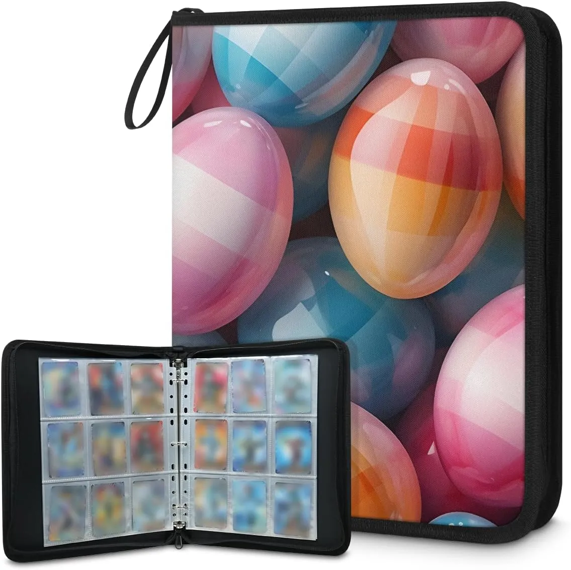 9 Pocket Card Binder, Colorful Easter Egg 900 Pockets Collector Album with Zipper Trading Card Binder, Double Sided Pocket Collection Binder