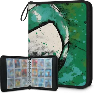 9 Pocket Card Binder, Graffiti Football 900 Pockets Collector Album with Zipper Trading Card Binder, Colorful Football Double Sided Pocket Collection Binder