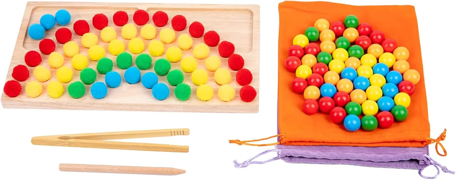 Adena Montessori Wooden Peg Balls Double-Sided Rainbow Beads Game Counting Matching Game Bead Counting Fine Motor Skill Montessori Toys Early Montessori Sorting Toys