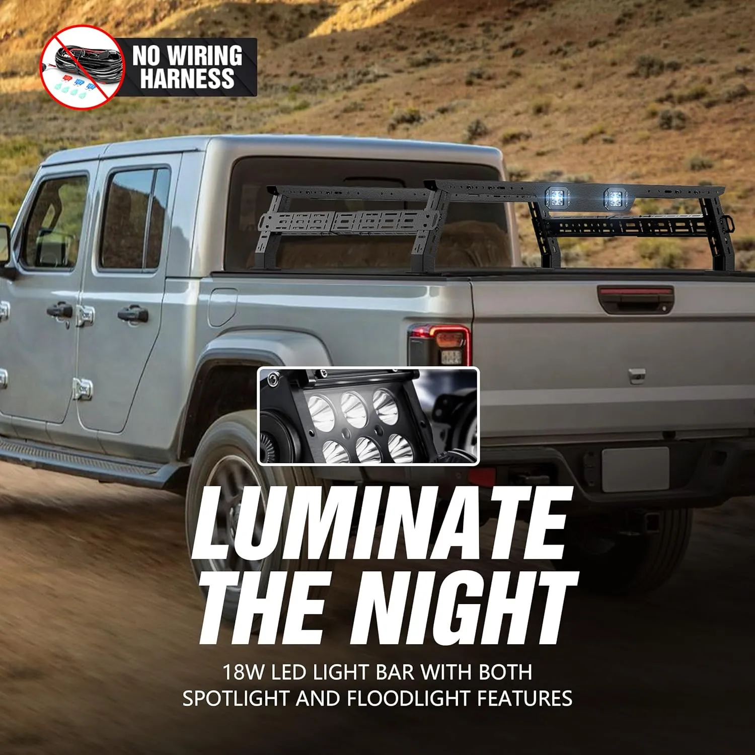 Adjustable 11.2-13.2" High Truck Bed Racks with 2 Led Light Compatible for Silverado/Sierra/Ram/Ford F-Series/Tacoma/Tundra/Titan/Frontier/Colorado/Canyon/Gladiator JT, Ladder Cargo Rack