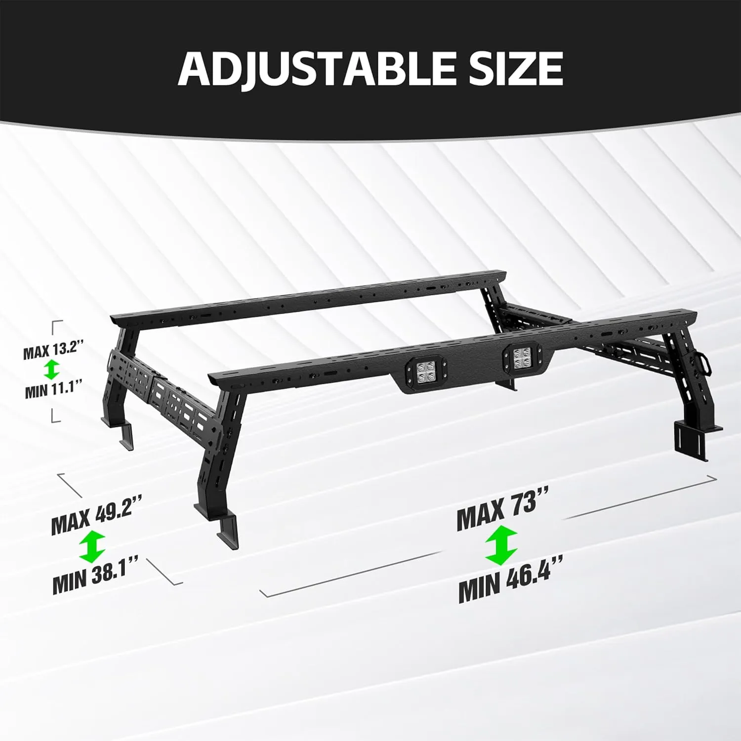 Adjustable 11.2-13.2" High Truck Bed Racks with 2 Led Light Compatible for Silverado/Sierra/Ram/Ford F-Series/Tacoma/Tundra/Titan/Frontier/Colorado/Canyon/Gladiator JT, Ladder Cargo Rack