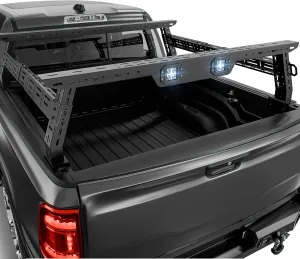 Adjustable 11.2-13.2" High Truck Bed Racks with 2 Led Light Compatible for Silverado/Sierra/Ram/Ford F-Series/Tacoma/Tundra/Titan/Frontier/Colorado/Canyon/Gladiator JT, Ladder Cargo Rack