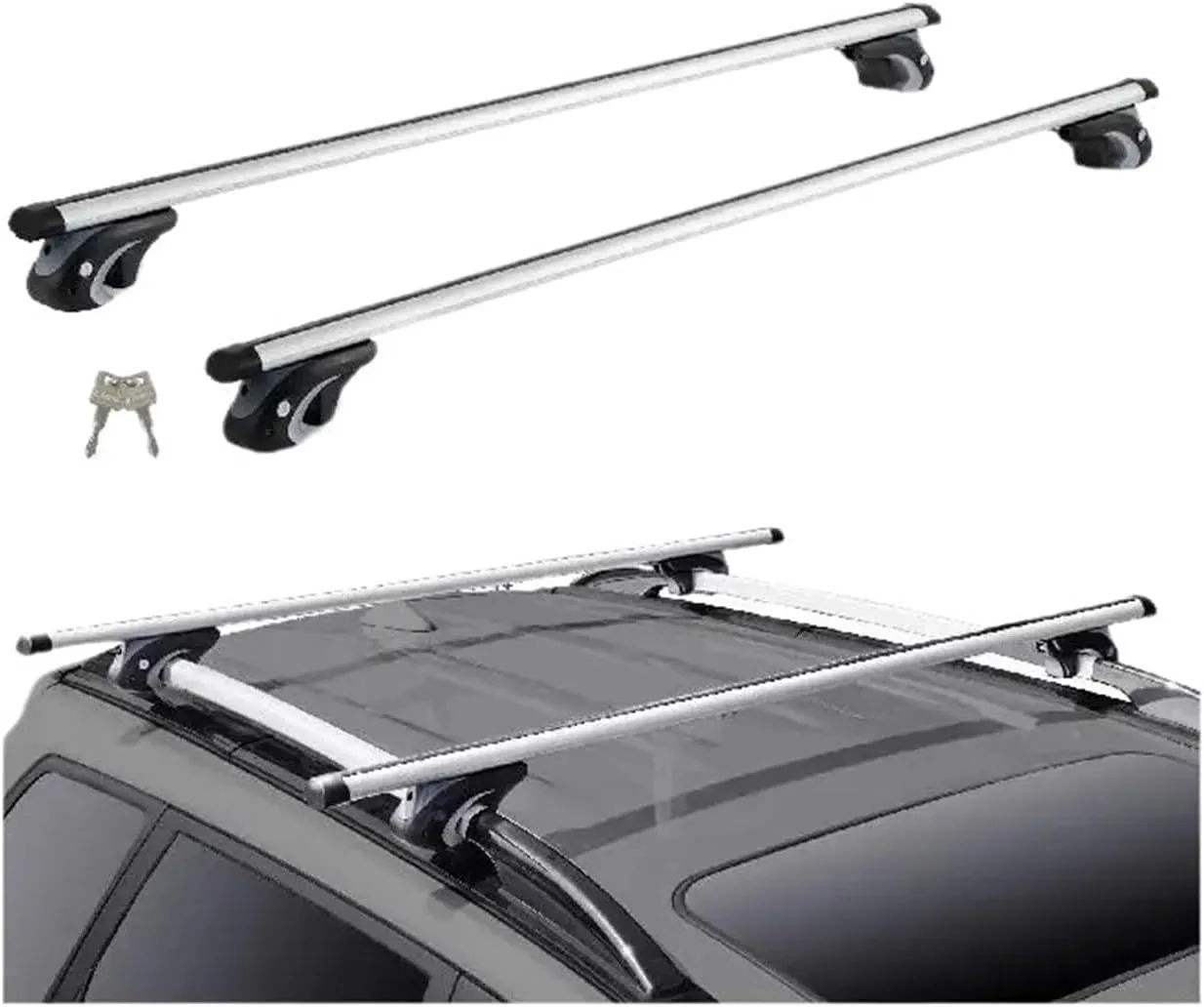 Adjustable Roof Rack Crossbar 200LBS Capacity Silver Black Compatible with Most Cars
