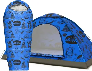 Adventure Theme Kids Sleeping Bag and Kids Tent Bundle