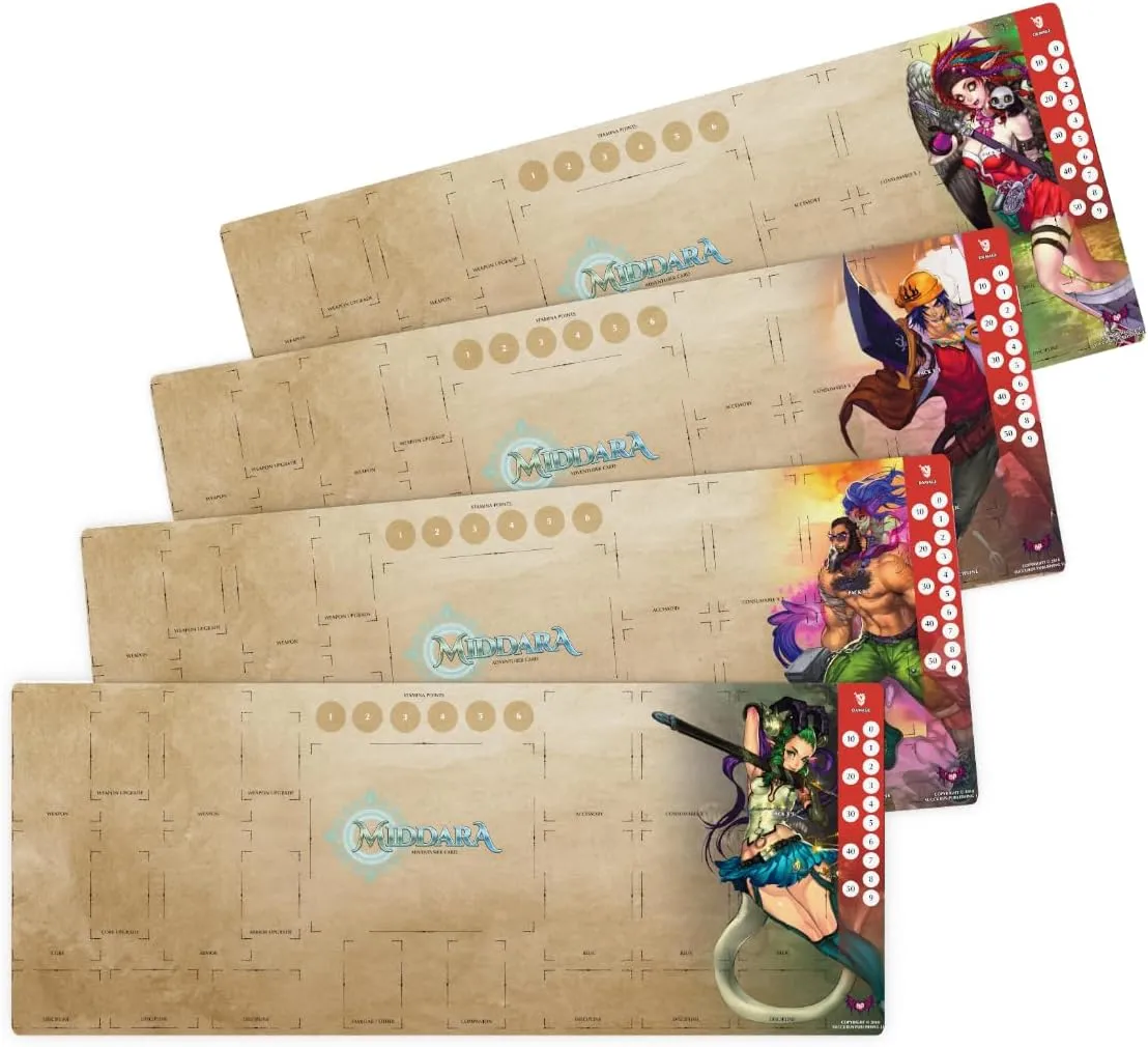 Adventurer Playmats - Compatible with Middara Unintentional Malum: Act 1 Board Game - Interactive Fantasy Board Game Accessories - (4 Pack)