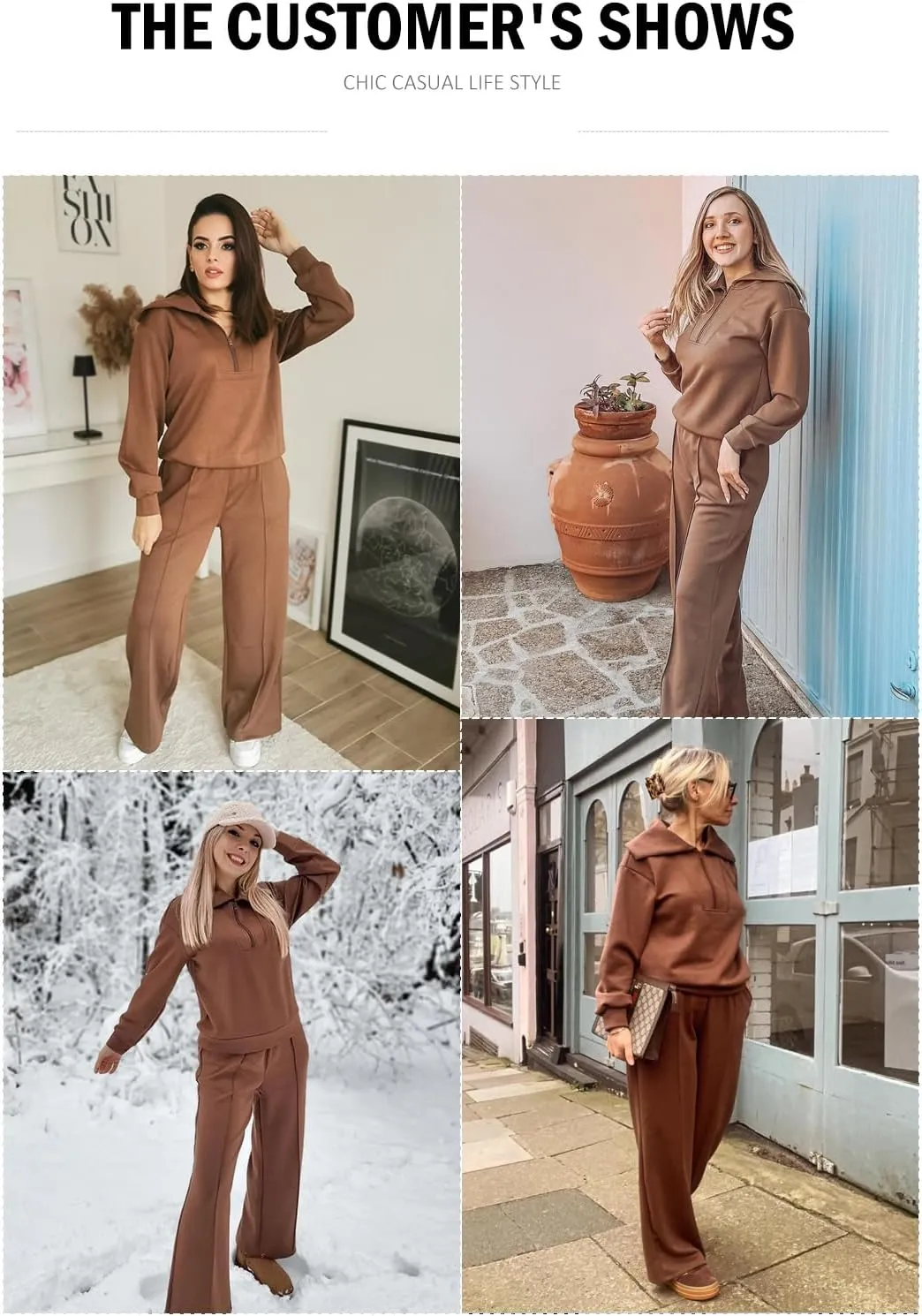 Aleumdr Two Piece Outfits Half Zip Sweatshirt Sweatsuit Lounge Sets for Women Matching Set Wide Leg Sweatpant Tracksuit