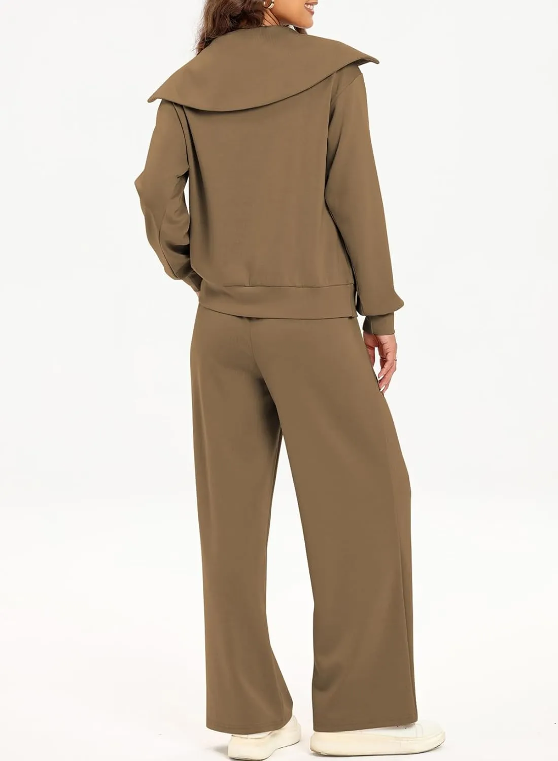 Aleumdr Two Piece Outfits Half Zip Sweatshirt Sweatsuit Lounge Sets for Women Matching Set Wide Leg Sweatpant Tracksuit